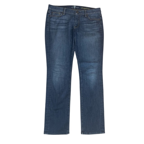 7 For All Mankind Womens Straight Leg Blue Jeans Denim Stretch Size 31 Dark Wash - Picture 1 of 11